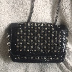 Long chain black studded crossbody bag